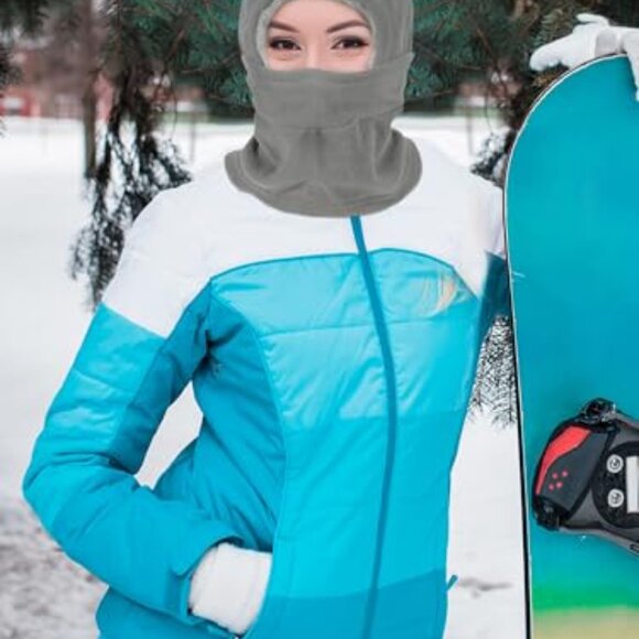 Fleece Balaclava Ski Mask Full Face Covering Hood Drawstring Winter Warm
